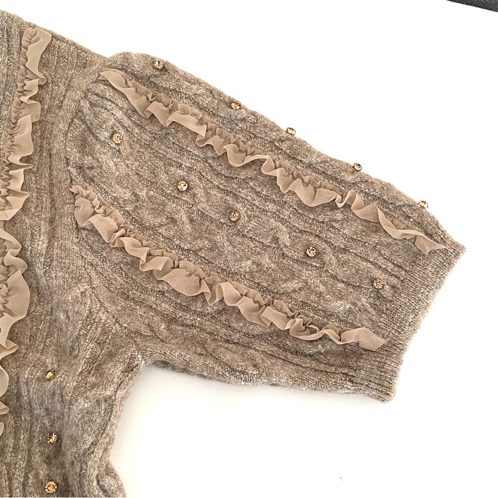 Anthropologie Maeve Embellished Ruffled Short-Sleeve Cardigan Sweater - Picture 6 of 11
